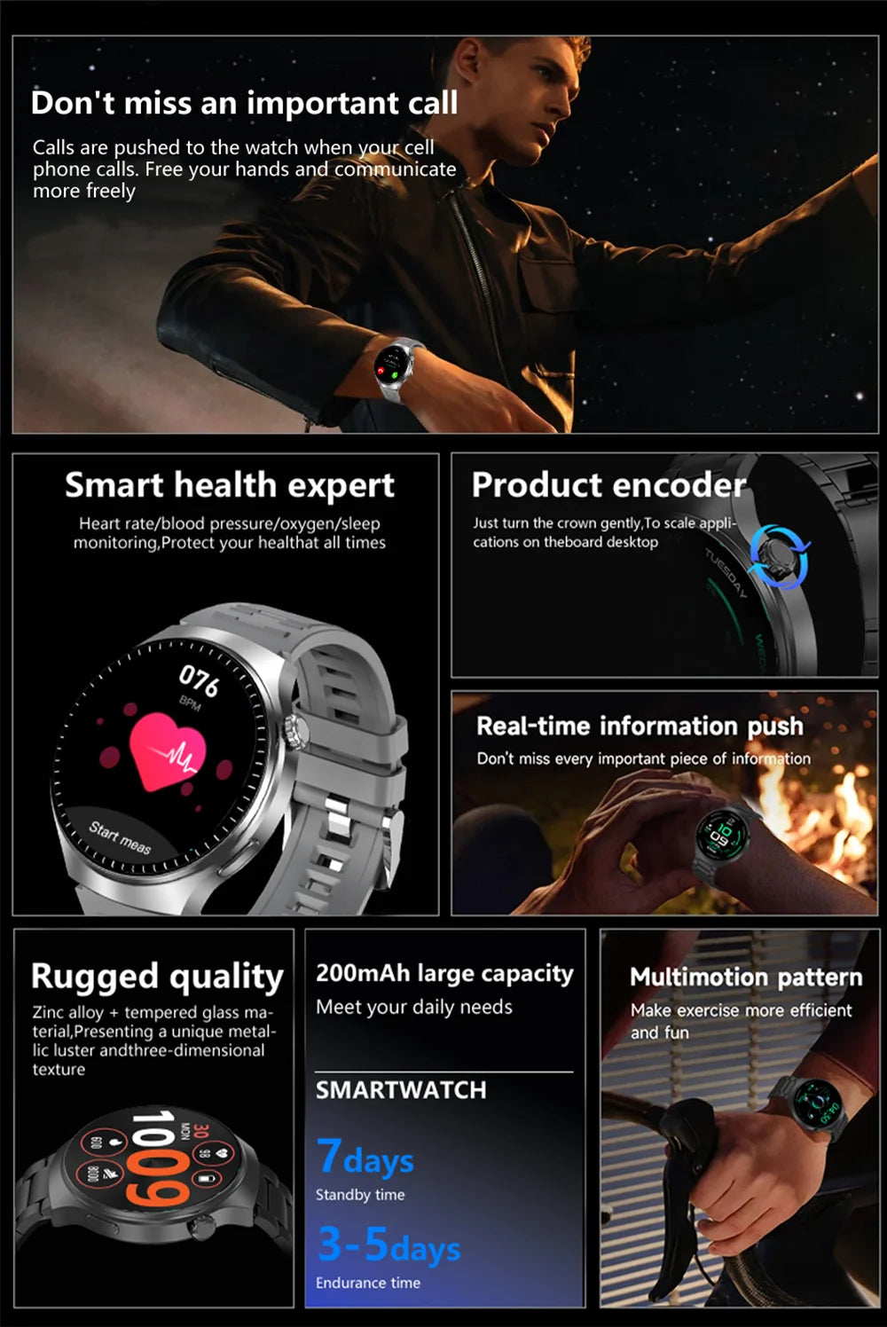 LAXASFIT New 1.52” Bluetooth Talk Smartwatch Men Outdoor Sports Fitness Heart Rate Health Monitoring Smartwatch for Android IOS
